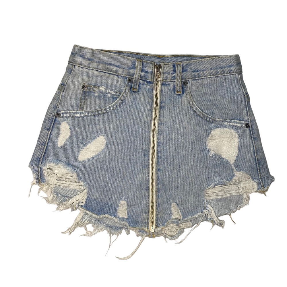 CARMAR Destroyed Light Blue Denim Skirt